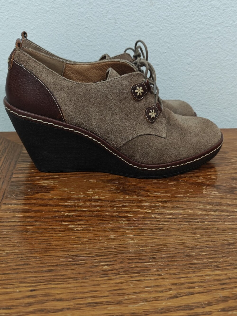 Sofft Camila Havana Wedge Bootie Size 9 Wide Lace Up Ankle Mini Boots Oxford - Picture 2 of 12